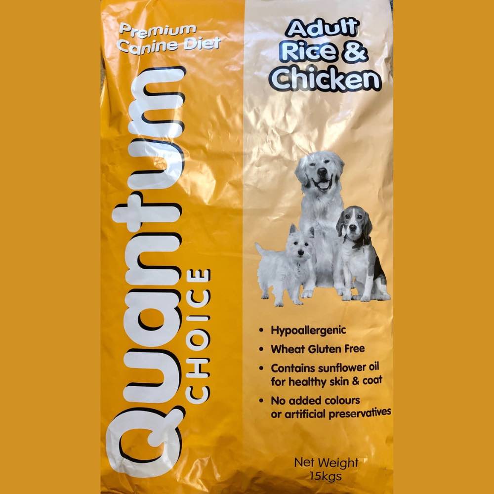 A 15kg bag of Quantum Choice Adult Rice And Chicken Dog Food