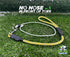 A gold adjuster dog lead on grass with &