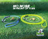Two dog training leashes laid out on green grass: one blue and one neon yellow. White text at the top reads &