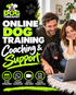 The Dog Therapist online dog training poster showing a couple at home with their black working cocker spaniel, promoting a 30-day coaching programme via WhatsApp.